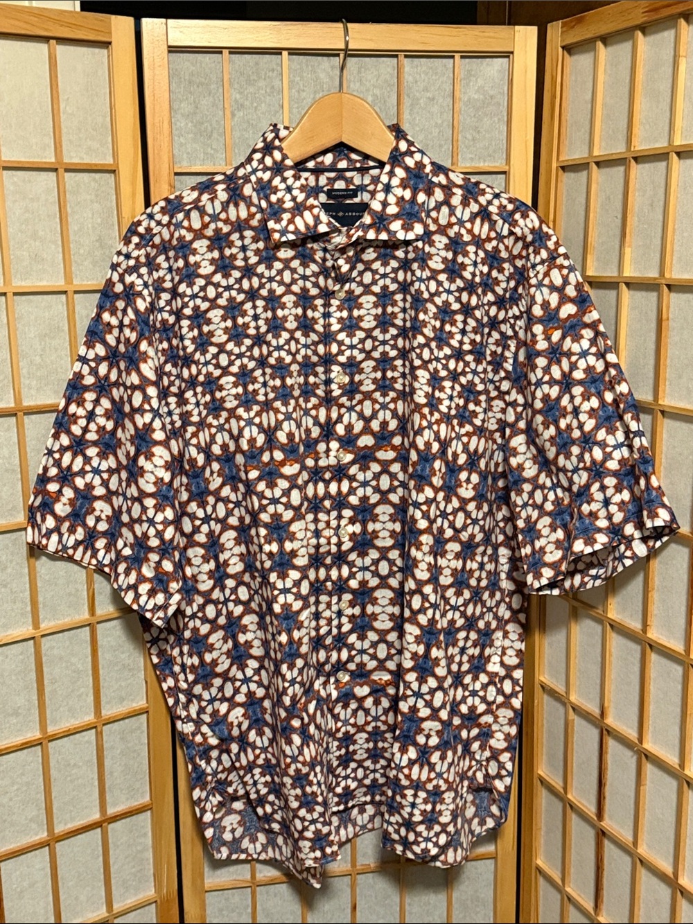 Joseph Abboud Short-Sleeve Button-Down Floral Print Shirt - Blue & Burnt Sienna